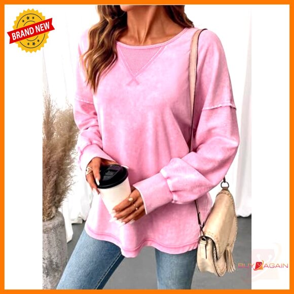 Oversized Crewneck Sweatshirt Long Sleeve Chic Minimal Classic Y2K Retro - Picture 4 of 6